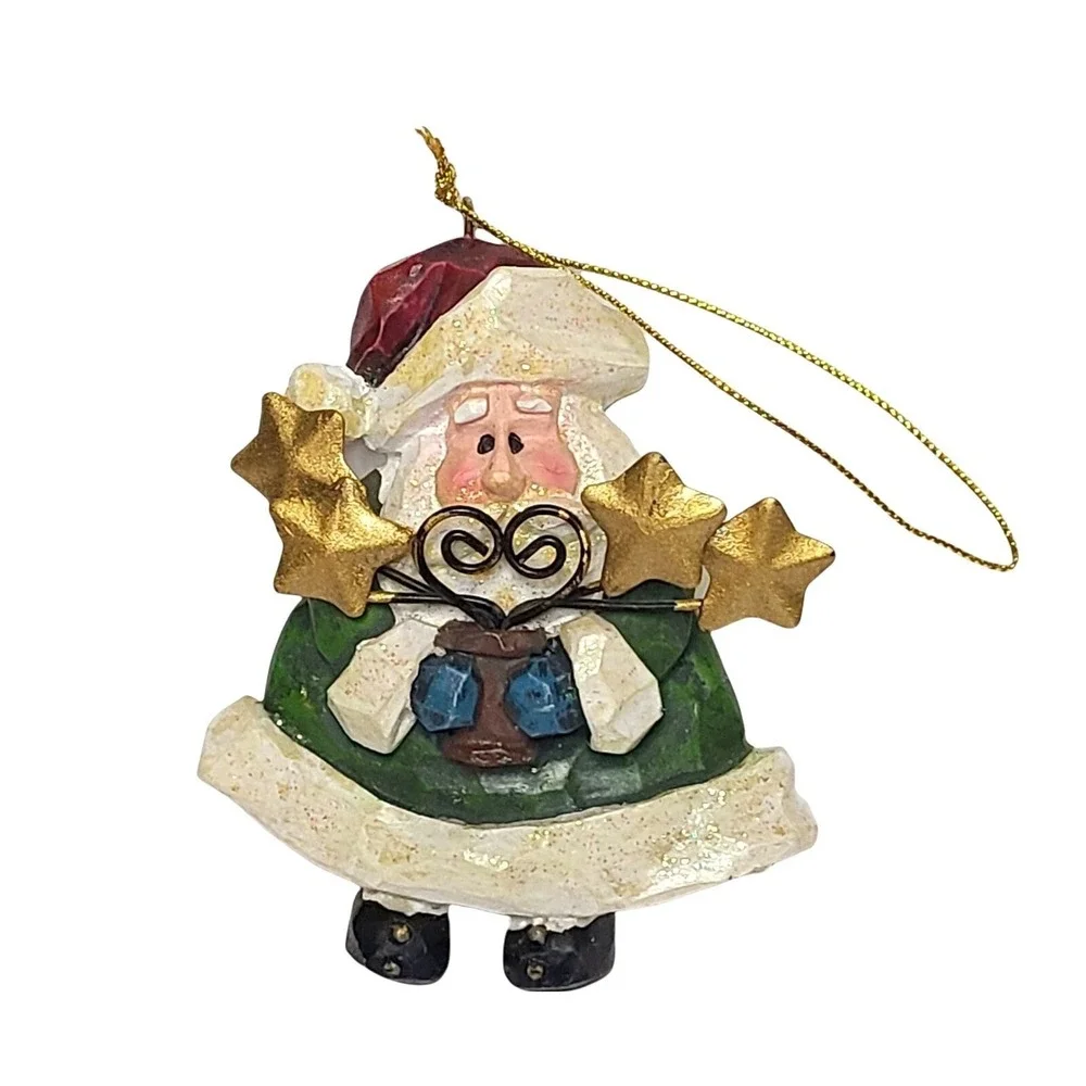 Handmade Wooden Santa Claus Christmas Ornament with Stars and Lantern‎